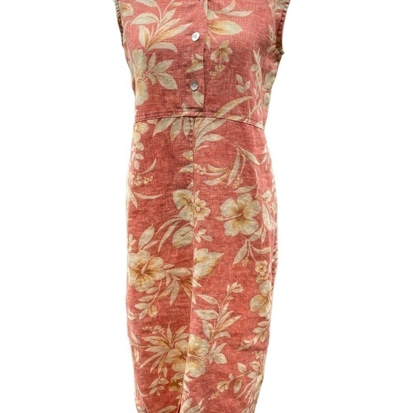 JESSICA Howard Petite Medium 100% Linen Sleeveless Maxi Dress w Button Coral - Picture 5 of 9